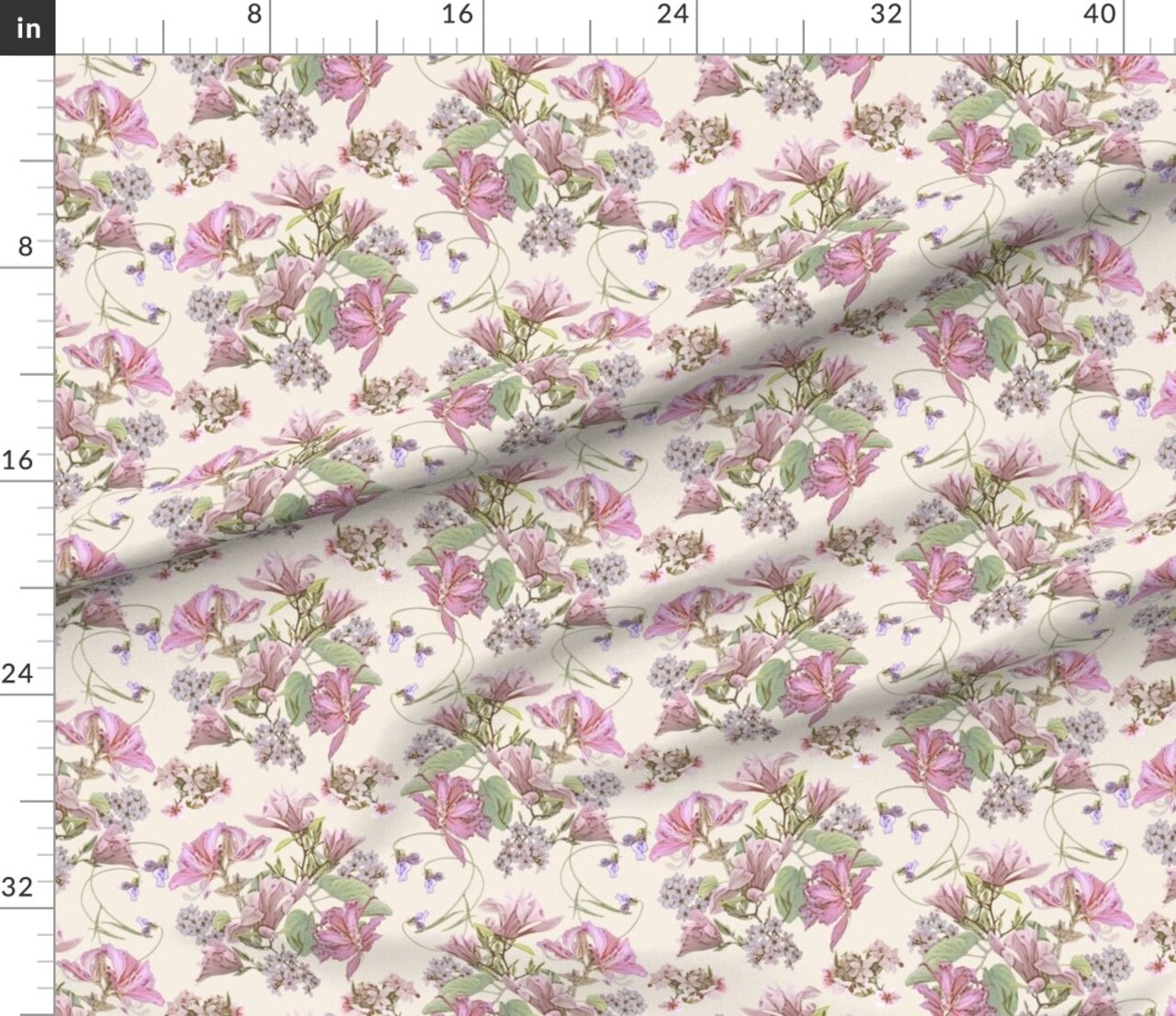 Pink Cream Victorian Spring Romantic Ivory Magenta Cherry Blossoms Orchid Blush Floral Antique Tulip Tree Custom Printed Fabric by Spoonflower Various Fabrics by the Yard or Fat Quarter